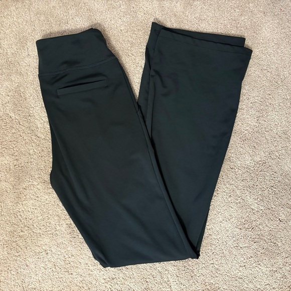 Women's Dark Green Flared Yoga Dress Pants High Waist Stretchy w/ Pockets S - Picture 5 of 6